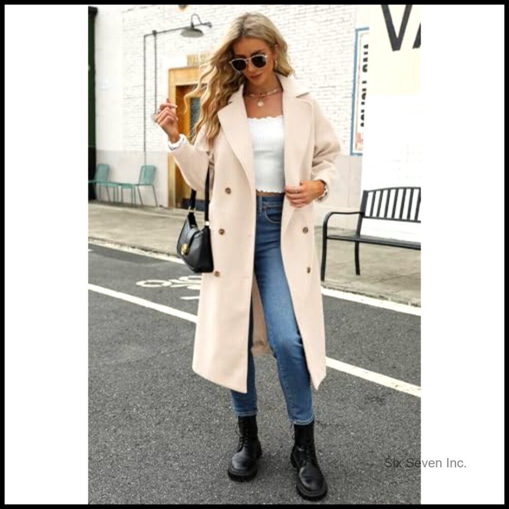 Wool Blend Pea Coat Double Breasted Notched Lapel Winter Overcoat - Picture 4 of 7